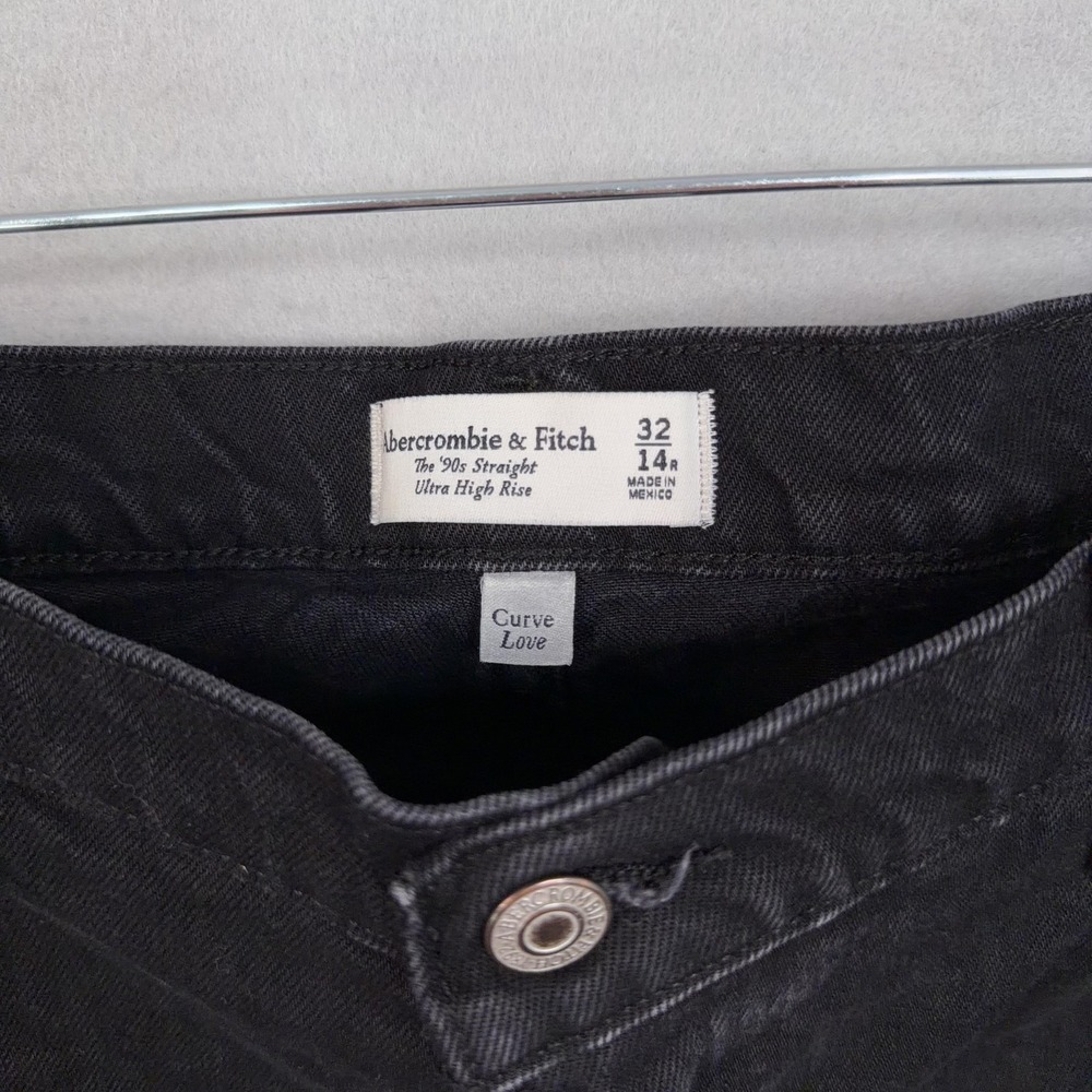 Abercrombie Fitch Jeans Womens 14 Black 90s Curve Love Straight High Rise 32 - Picture 4 of 15